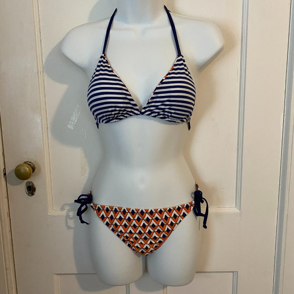 Lole 2 Piece Geometric Pattern Bikini with Reversible Striped Top, Size S